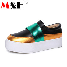 M&H 2016 Casual Flat Platform Shoes Woman Loafers Creeper Zapatos Mujer Planos Chaussure Femme PU Tenis Feminino Dames Schoenen