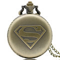 Antique Bronze Superman Steampunk Pocket Watch Pendant Necklace Chain Men Xmas Gift for Men Boy