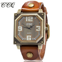 CCQ Brand Vintage Cow Leather Bracelet Watch Casual Women WristWatch Luxury Quartz Watch Relogio Feminino Gift Clock 1910