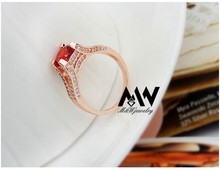 Top Quality Elegant Red Ruby Cubic Zircon Diamond Ring Rose Gold Plated Women Party Jewelry