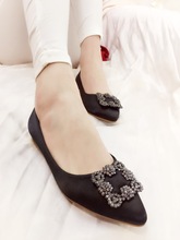 2015 new diamond buckle shoes elegant pointed heels shoes leather shallow export trend