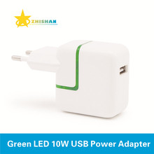 Green LED 10W USB Power Adapter for iPhone 4s 5s 6 Plus iPad Mini Air EU Euro Travel Charger for Samsung Mobile Phone and Tablet