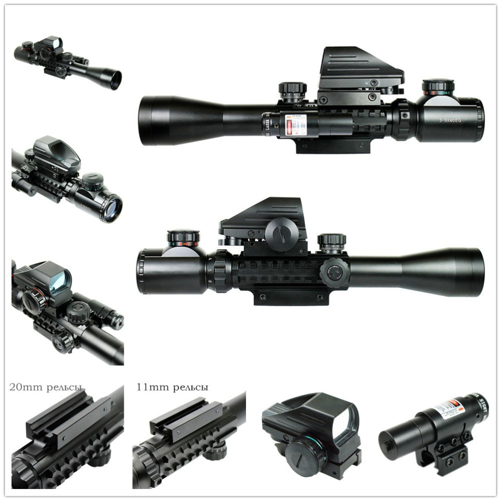 Riflescopes Hunting Optics Rifle 3-9X40 Illuminated Red/Green Laser Riflescope With Holographic Dot Sight Airsoft Weapon Sight