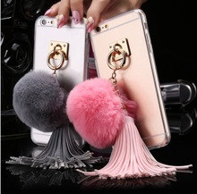 For iphone 6 6s / Plus Case Fundas Rabbit Fur Ball Tassels Metal Ring Cases Soft Girly Coque Cover For Iphone 4s 5s 5c 4.7 6plus
