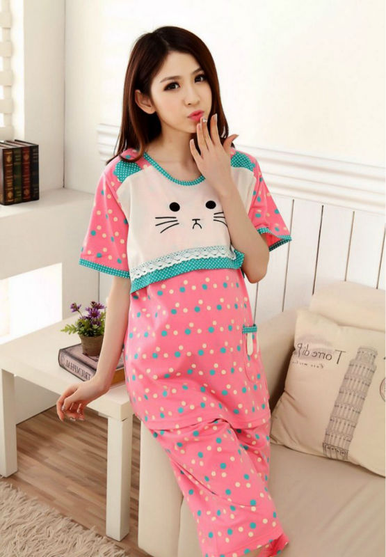 Dual purpose Prenatal and postnatal dress Hello kitty pink colorful dots summer dresses for pregnant chic maternity wear natal 5