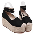 Women Espadrilles Canvas Casual Summer Vacation Rope Sole Thick Platform Flat Mary Janes Shoe Ankle Strap