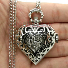 Fashion Charm Heart Shape Necklace Pendant Chain Quartz Pocket Watch