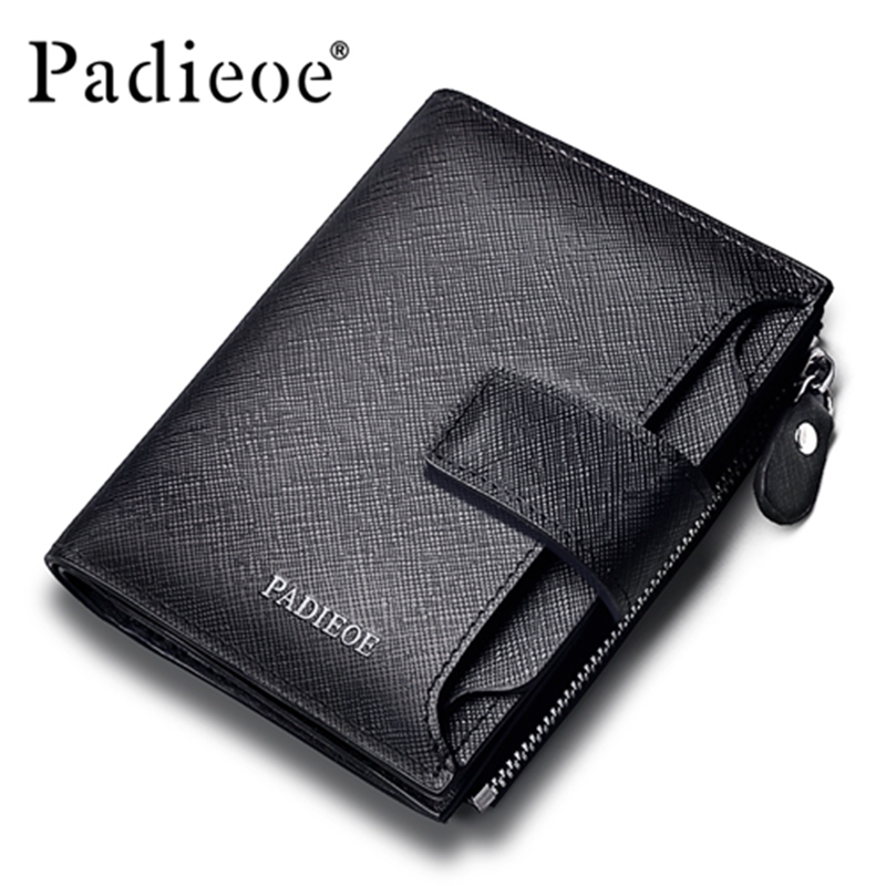 Padieoe new fashion mens wallet leather genuine luxury brand small wallet zipper short men&#39;s ...