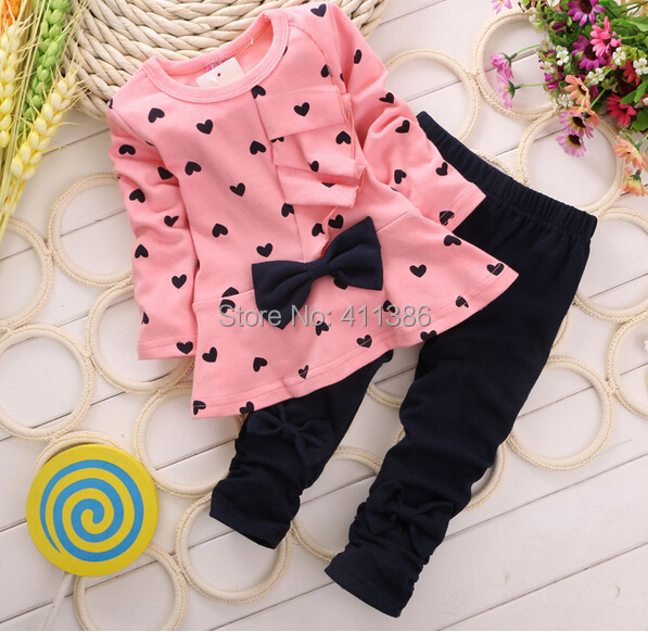 ST092 free shipping new fashion girls clothing sets cotton children clothes bow tops leggings baby suits