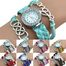 Vintage Eight Love Charm Leather Band Bracelet WristWatches 2DGV