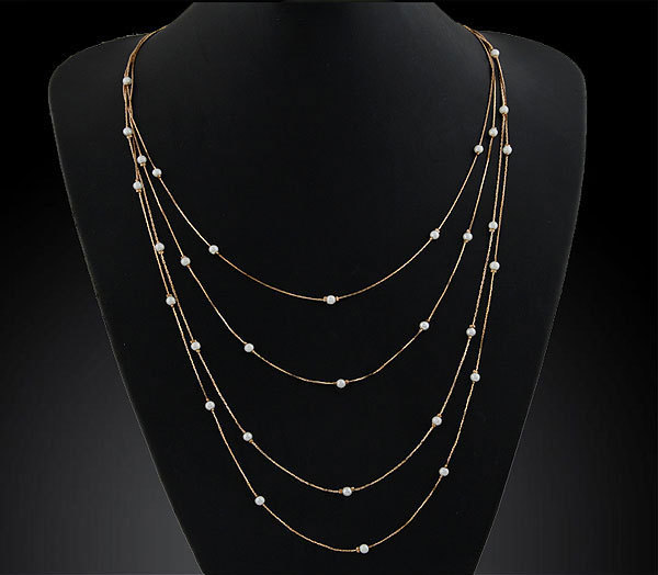 Multi Layer Glod Plated Simulated Pearl Statement Necklace WomenNecklaces Pendants Summer Style Jewelry Colar For Gift