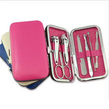 Fashion 7pcs Manicure Set Nail Care Clippers Scissors Travel Grooming Kits Case