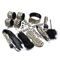 Adult Game Sexy leopard 10 pcs Set Handcuffs Gag Nipple Clamps Whip Collar Erotic Toy Leather