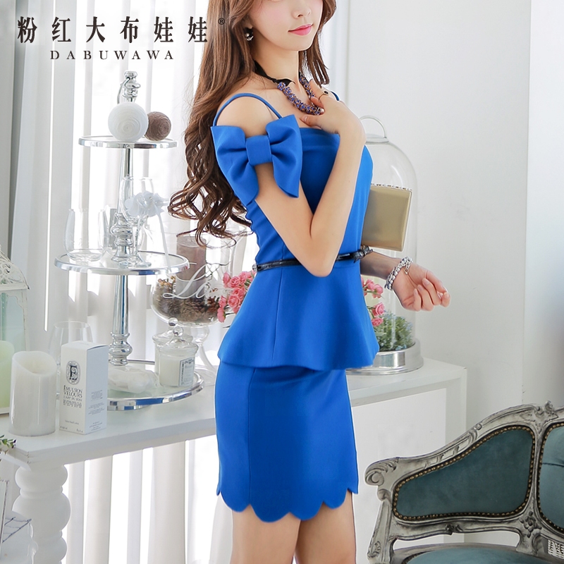 Shirts pink doll dress with the new spring and summer 2015 blue bowknot self-cultivation temperament shirt