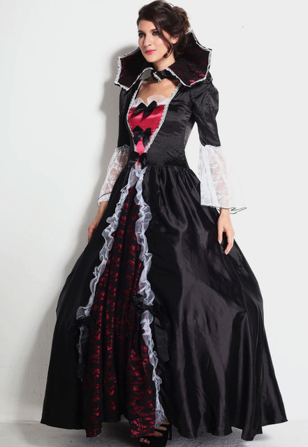 Adult Women Splendid Vampire Dress Halloween Costume Gothic Witch Floor Length Ball Gown Women Costumes +Petticoat Skirt E8840
