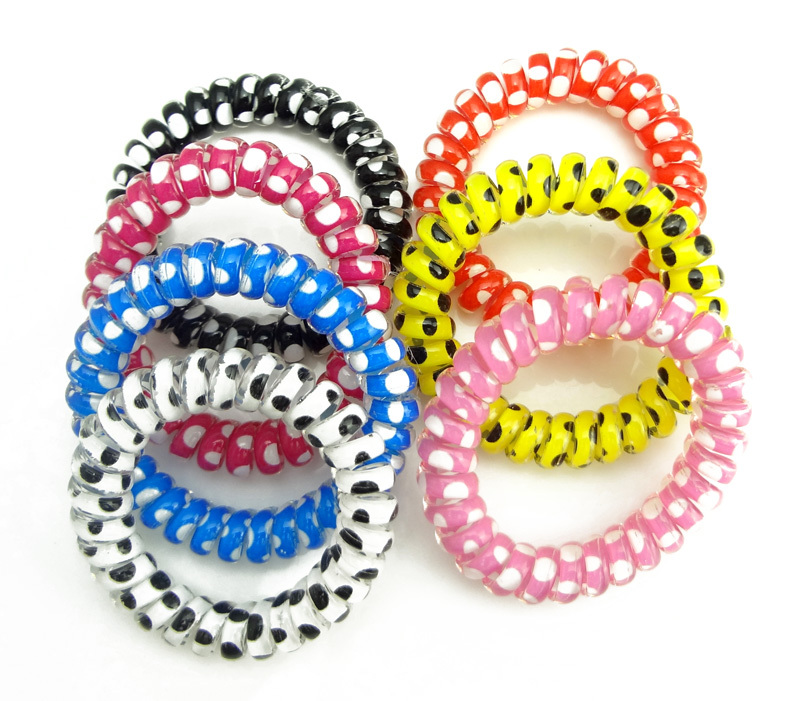 5 cm 10 Pcs Lot Telephone Wire Cord Line Print White Black Dot Gum Holder Elastic