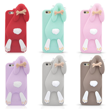 100pcs New Hot 4.7 Inch for iphone 6 6S case cover 3D Cute Cartoon Rabbit Model Lovely Gift Silicone Protection Phone Cover Case