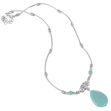1PC Ethnic Bright Silver Tone Chain Oval Rimous Turquoise Pendant Necklace Bohemian Style