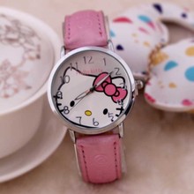 Lovely Cartoon Pink Hello Kitty Women Dress Quartz Watch Luxury Brand Casual Fashion Ladies Kids Leather Band Wristwatches