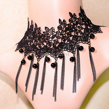 Elegant Lace Necklace For Women Gothic Tassel Lace Necklace Pendant Statement Choker Beads Steampunk Necklace Collier Femme