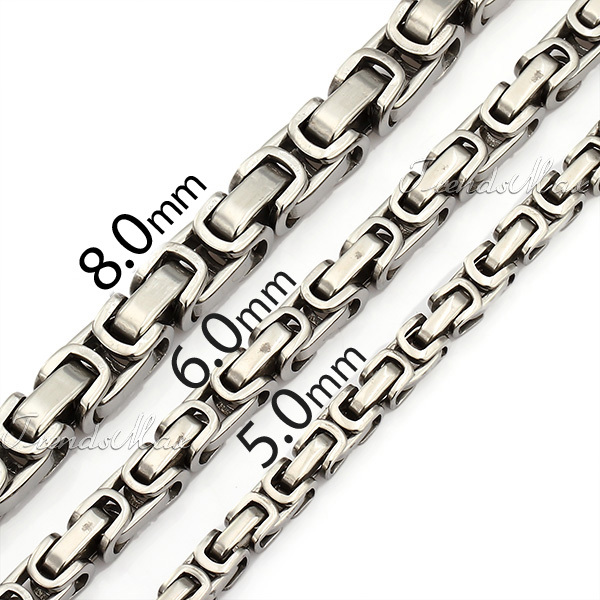 5 6 8mm Byzantine Box Chain Stainless Steel Necklace Mens Boys Black Silver Tone Chain Necklace