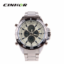 Besnew BN-0798 multifuncional deportivos para hombres electrónico + cuarzo reloj de pulsera – plata + blanco