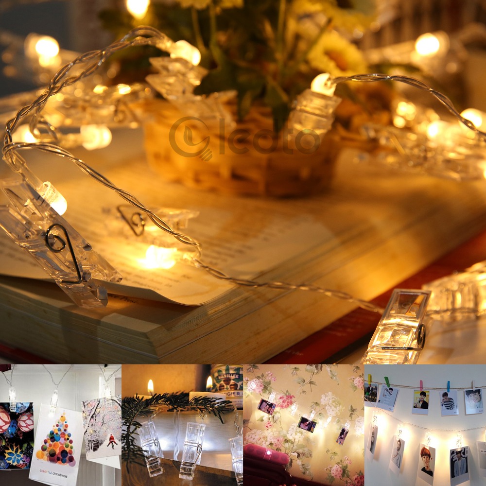 Gledto 20 Led Battery Warm White Photo Peg Clip Led Fairy String Light Xmas Bedroom DIY ...