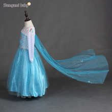 2016 Summer Style Girl Dress Princess Elsa Dress Children Halloween Snow Queen Cosplay Costume Baby Toddler