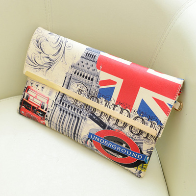 2015 Fashion Women s clutch PU leather Retro Shoulder Bag prints Envelope Messenger bag jc0019
