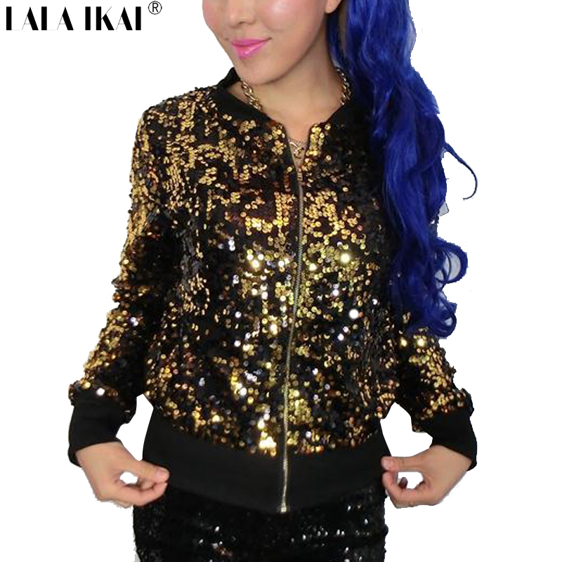 Women Gold Sequin Jacket Silver Glitter Coat Sparkle Bling Jazz Coat
