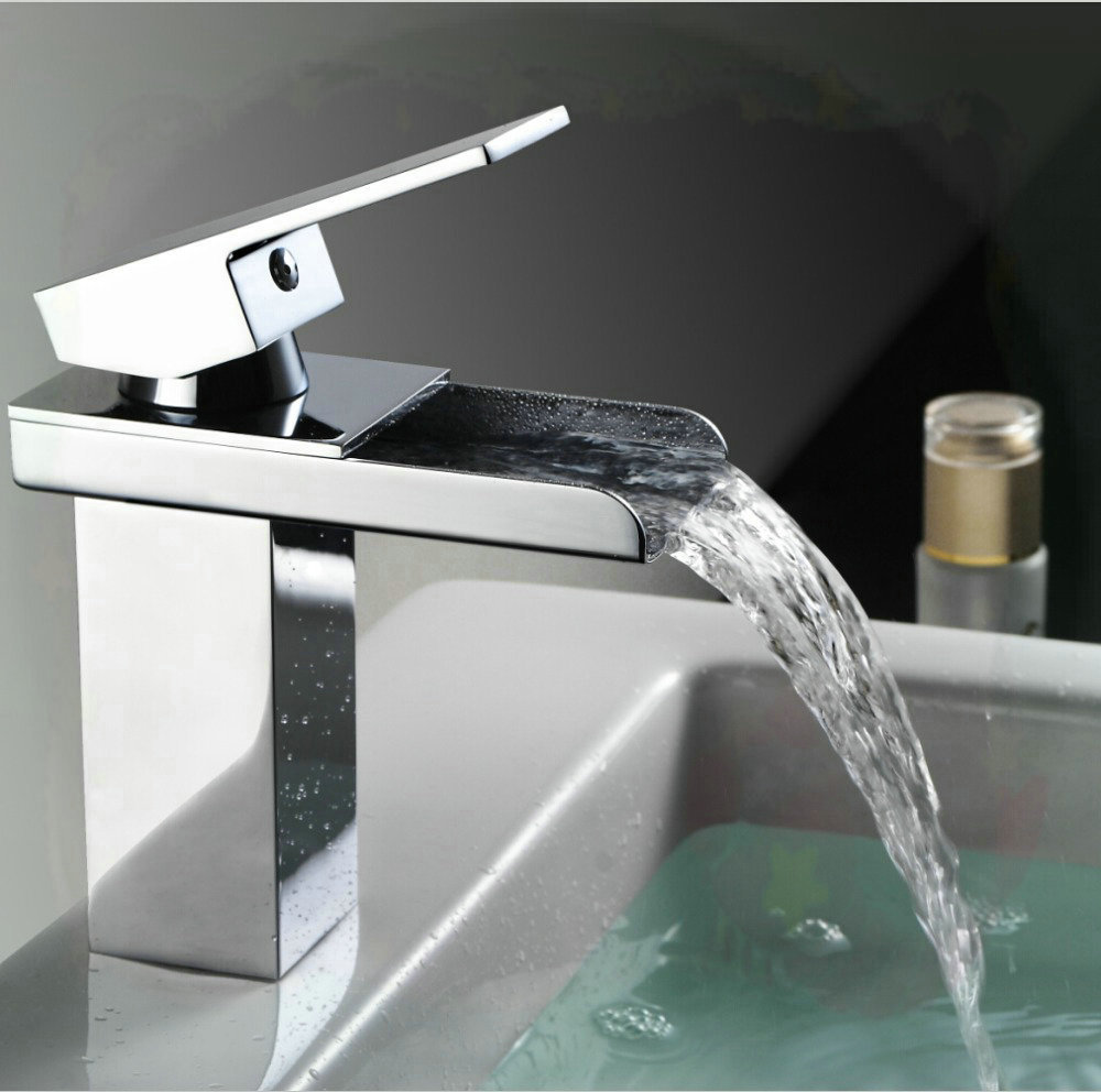 three holes Bathroom waterfall faucet. Brass Made Chrome surface one ...