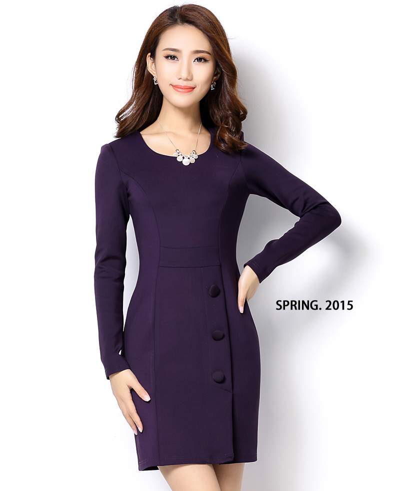 Plus Size New Autumn Women dress Slim Full Sleeve Ol Commuter Accept Waist Dresses Purple Black Wine Red 9047 -13