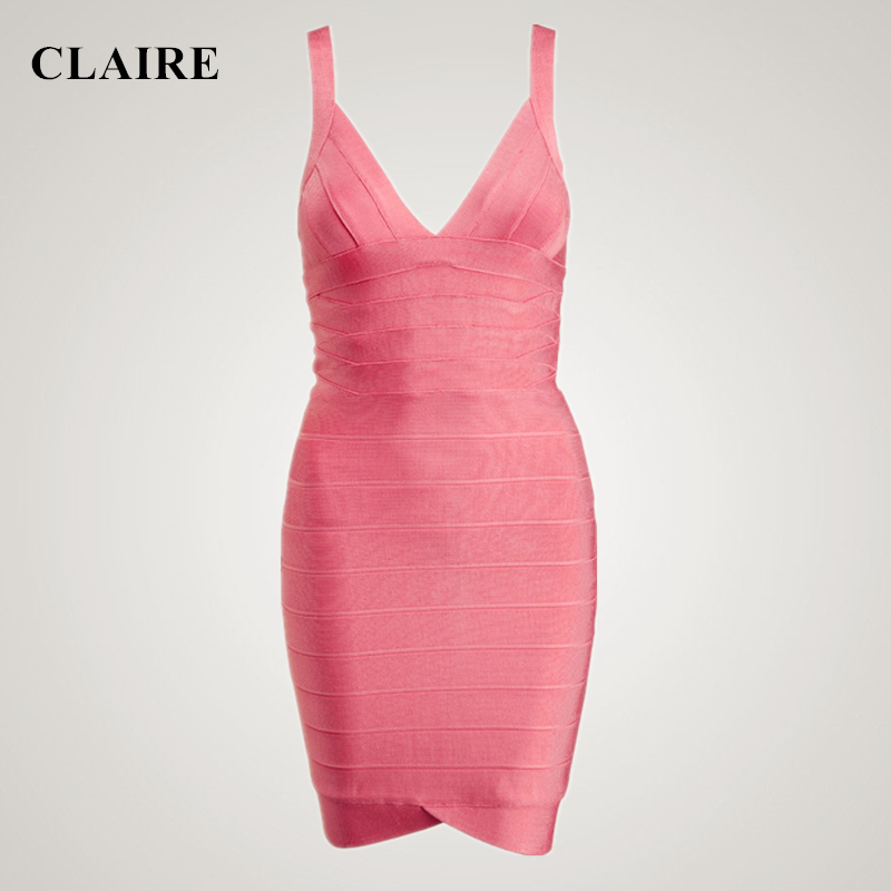 Claire 2015 Autumn Winter Pink V Neck Sleeveless Thick Sexy Club Ladies Bodycon Party Rayon Dress Womans HL Bandage Dresses 211