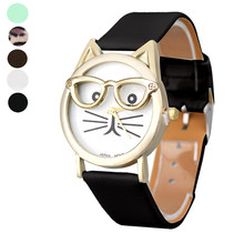 BIG Discount Relogio Feminino Montre femme Cute Glasses Cat Analog Quartz Dial Wrist Ladies Watches Women Gift Fashion Brand