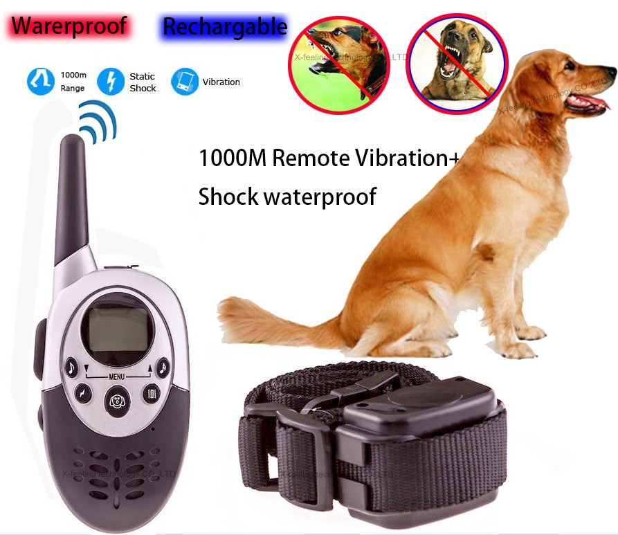 Dog Trainer Waterproof Rechargeable LCD Remote Pet Dog Training Collar Electric Shock Large Dog Control 1000M