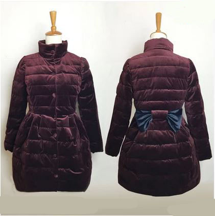 Women's winter jacket 2015 new gold velvet bow coat female Korean fall and winter clothes padded manteau femme long cape parka