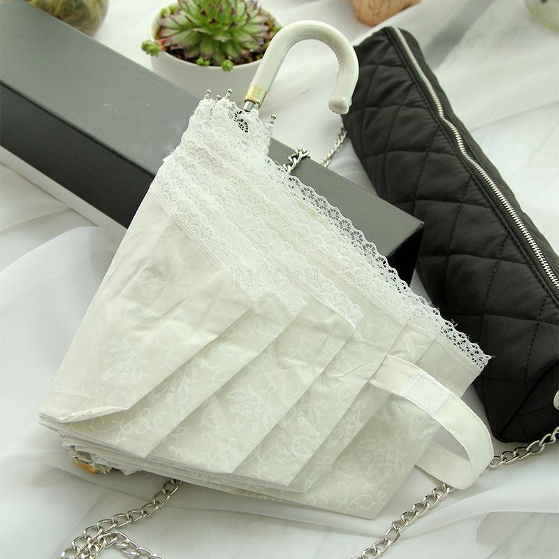 Fashion Anti-uv lace three folding umbrella beautiful sun protection umbrella rain women paraguas white umbrellas for wedding