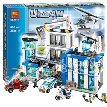 890pcs 2016 BELA 10424 City Police Station building blocks Action Figures Model Toys helicopter jail cell Compatible with Lego
