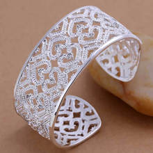 B166 Wholesale 925 silver bangle bracelet, 925 silver vogue jewellery, Inlaid Hearts Opened Silvery Bangle appeal bracelet