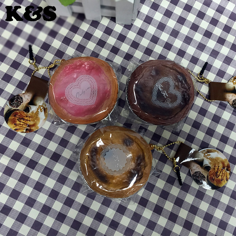3pcs/set Mix Order Egg Tart Squishy 6cm Kawaii Food Squishies Drop Shipping Mobile Phone charm with Tag Original Package