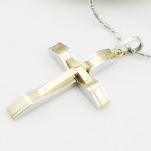 Fashion punk pendant cross necklace mens stainless steel crucifix jewelry womens necklaces waves shaped 2016 free