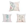 New Design 45cm 45cm Marine Animal Sea Horse Pattern Printed Home Decorative Cotton Linen Cushion Cover