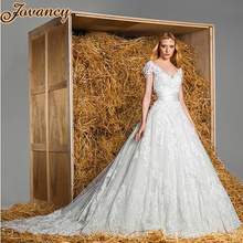 Zuhair Murad Modest Ivory Lace V Neck Short Sleeve Court Train Wedding Bridal Dresses