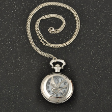 New Fashion Antique Bronze Steampunk Round Pocket Watch Necklace Relogio De Bolso Bird Quartz Analog
