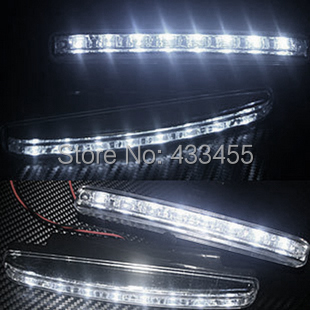 Free Shipping New 2Pcs Universal Car Daytime Running Lights 8 LED DRL Daylight Kit Super White
