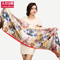175 45cm Floral Flower Pashmina Fashion Satin Painting Silk Scarf Women luxury Brand Winter Warm Soft