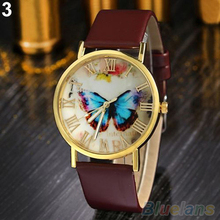 Creative Vintage Butterfly Faux Leather Quartz Analog Dress Wrist Watch Women 2Y94