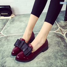 2015 women autumn low-heeled shoes pointed toe bow women’s pumps shallow mouth leather pumps