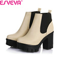 ESVEVA New Arrival Fashion Thick High Heels Boots Women Platform Slip On Hot Sale Motorcycle Mixed