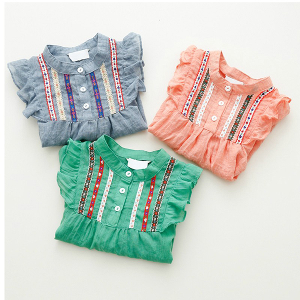 Freeshipping Kids Ruffle Loose Tops T shirts Girls Cotton Blouse Long Sleeve Shirt